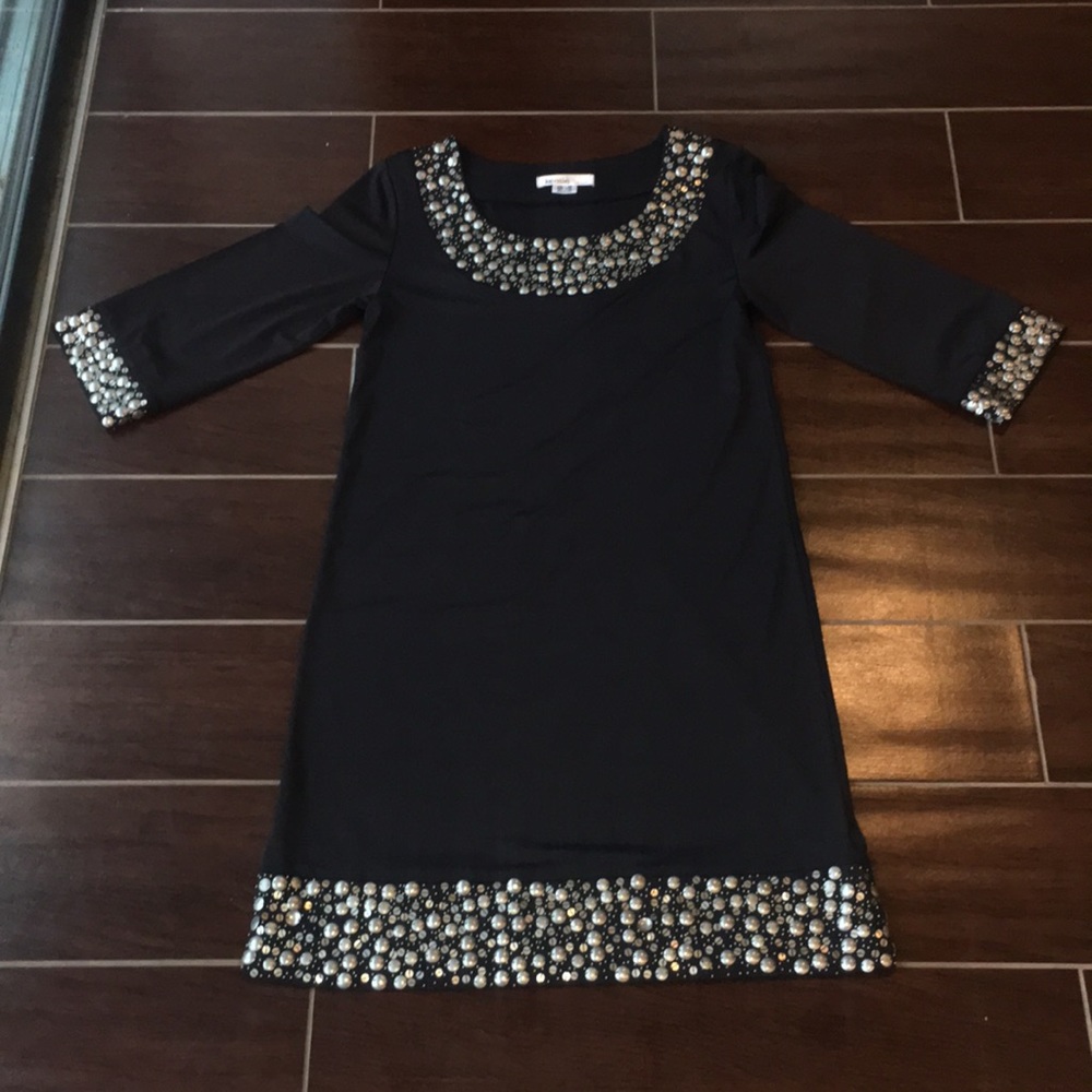 Kensie MidSleeveBlackDress with SilverAccents